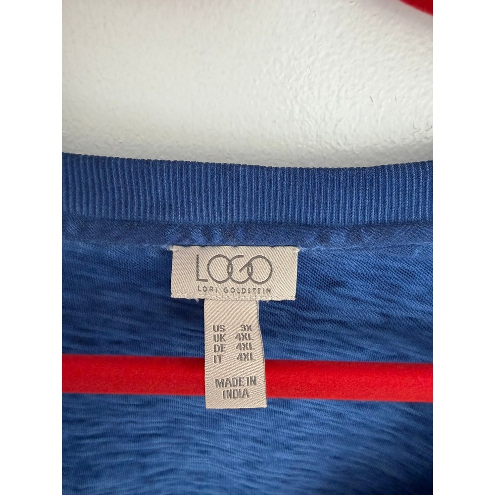 LOGO Lori Goldstein Blue Slub Knit Tunic Top V-Neck Pockets NIKA A546430 3X - Picture 2 of 11